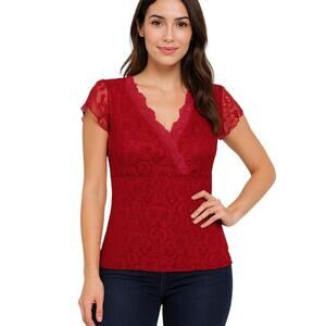 Vintage Top Floral Lace Whimsigoth Y2K Romantic Coquette Dark Academia Red Small